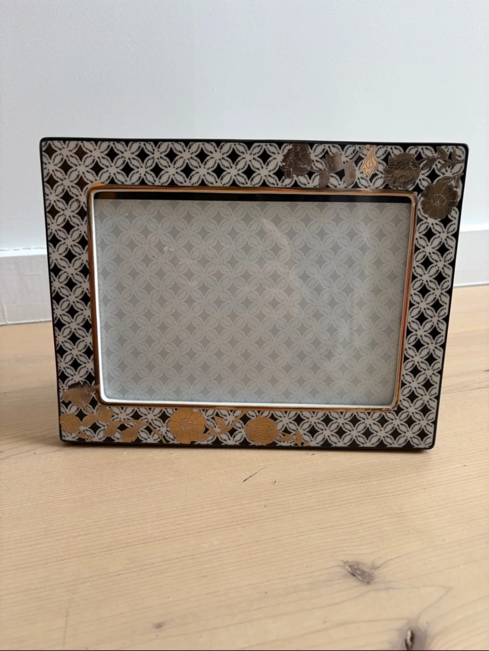 Anthropologie Black, White and Gold Floral Picture Frame - 5”x7” photo